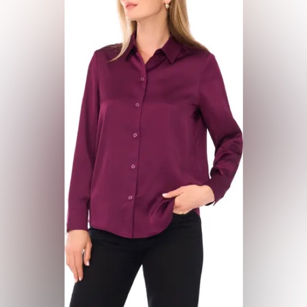 Vince Camuto Satin Long Sleeve‎ Button-Up Shirt in Pickled Beet NWT